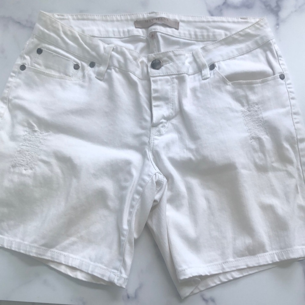 Max Jeans Distressed White Denim Stretch Bermuda Shorts Size 4